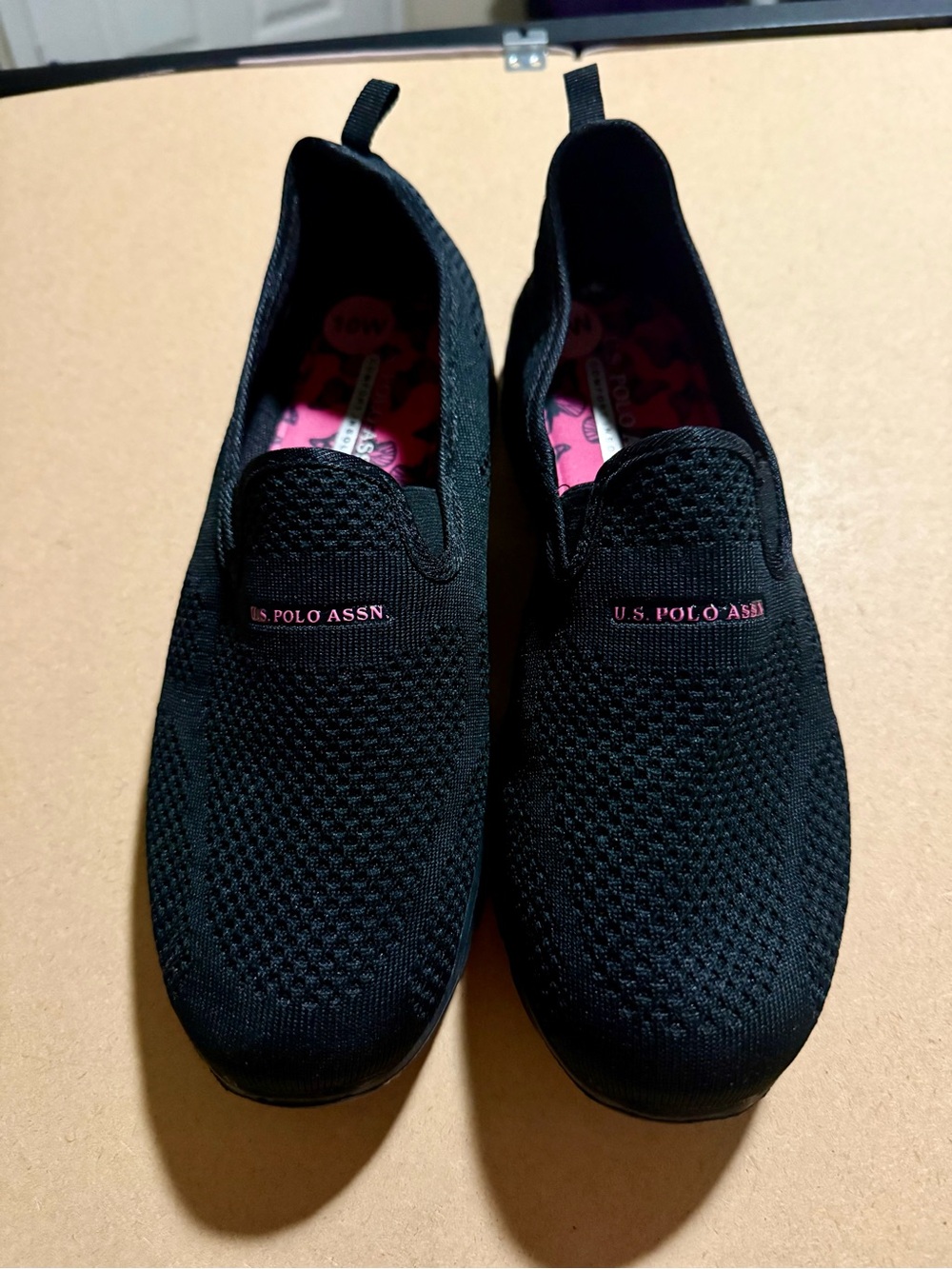 U.S. Polo Assn. Women’s Black Knit Slip-On Sneakers – Size 10W